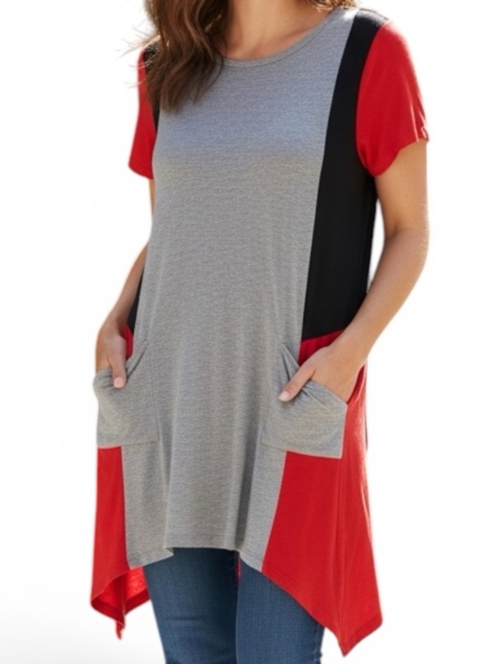 GRACE ELEMENTS Short Sleeve Tunic Top from Macy’s, with pockets, medium